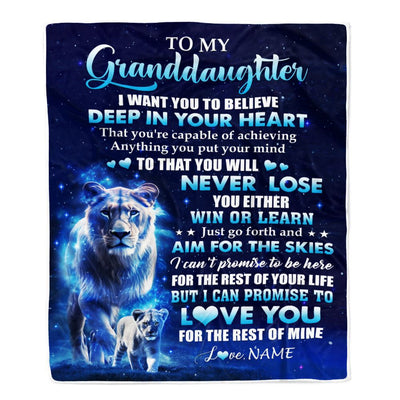 Personalized To My Granddaughter Lion From Grandma Blanket Believe Your Heart Granddaughter Gift Birthday Graduation Christmas Customized Fleece Throw Blanket | teecentury