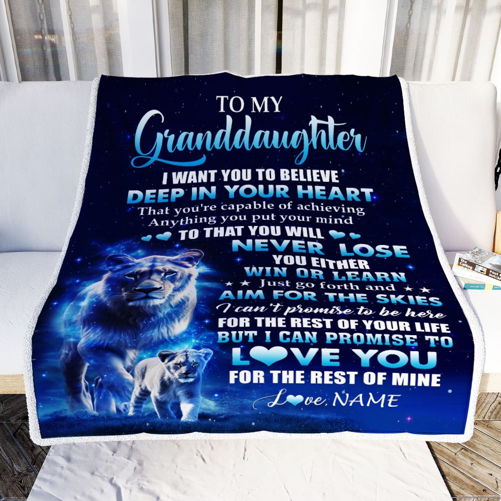 Personalized To My Granddaughter Lion From Grandma Blanket Believe Your Heart Granddaughter Gift Birthday Graduation Christmas Customized Fleece Throw Blanket | teecentury