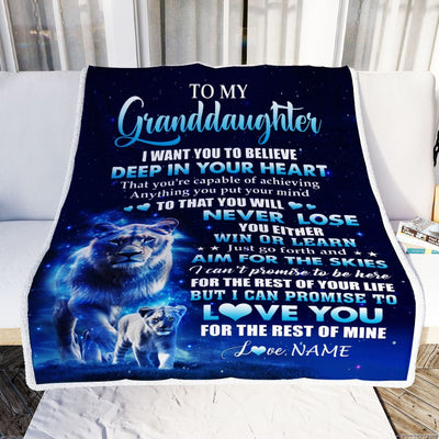 Personalized To My Granddaughter Lion From Grandma Blanket Believe Your Heart Granddaughter Gift Birthday Graduation Christmas Customized Fleece Throw Blanket | teecentury