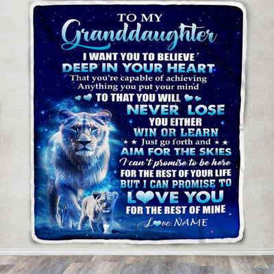 Personalized To My Granddaughter Lion From Grandma Blanket Believe Your Heart Granddaughter Gift Birthday Graduation Christmas Customized Fleece Throw Blanket | teecentury