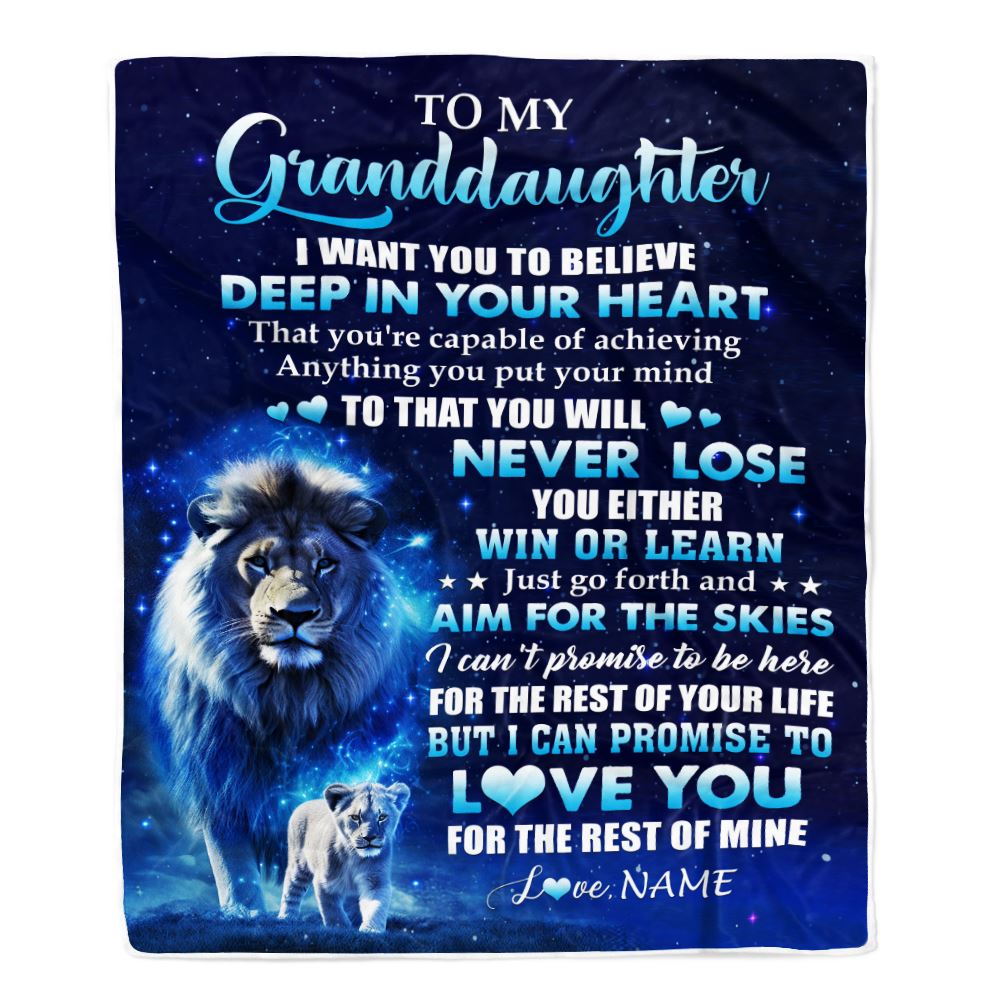 Personalized To My Granddaughter Lion From Grandpa Blanket Believe Your Heart Granddaughter Gift Birthday Graduation Christmas Customized Fleece Throw Blanket | teecentury