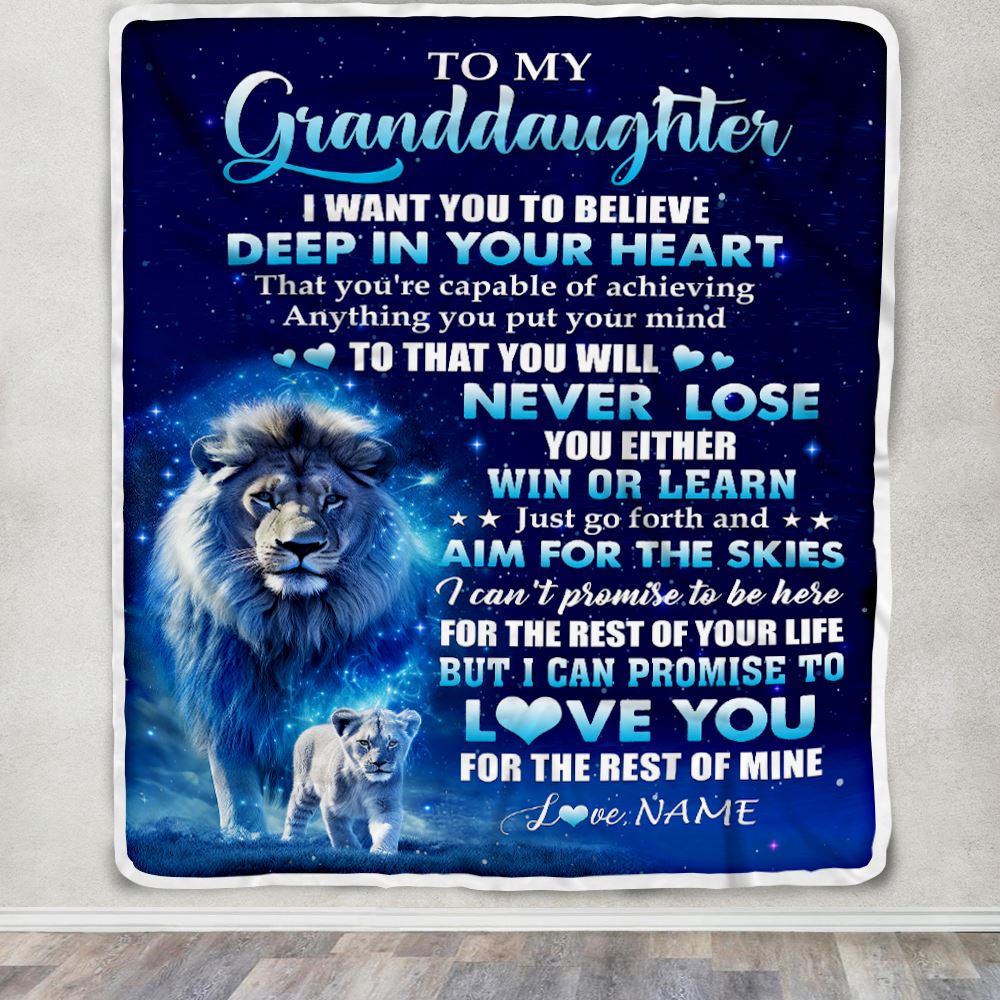 Personalized To My Granddaughter Lion From Grandpa Blanket Believe Your Heart Granddaughter Gift Birthday Graduation Christmas Customized Fleece Throw Blanket | teecentury