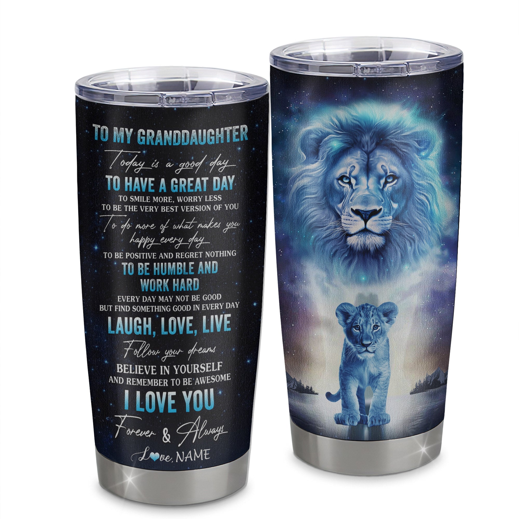 Personalized To My Granddaughter Lion From Grandpa Papa Stainless Steel Tumbler Cup Every Day Laugh Love Live Granddaughter Birthday Graduation Christmas Travel Mug | teecentury
