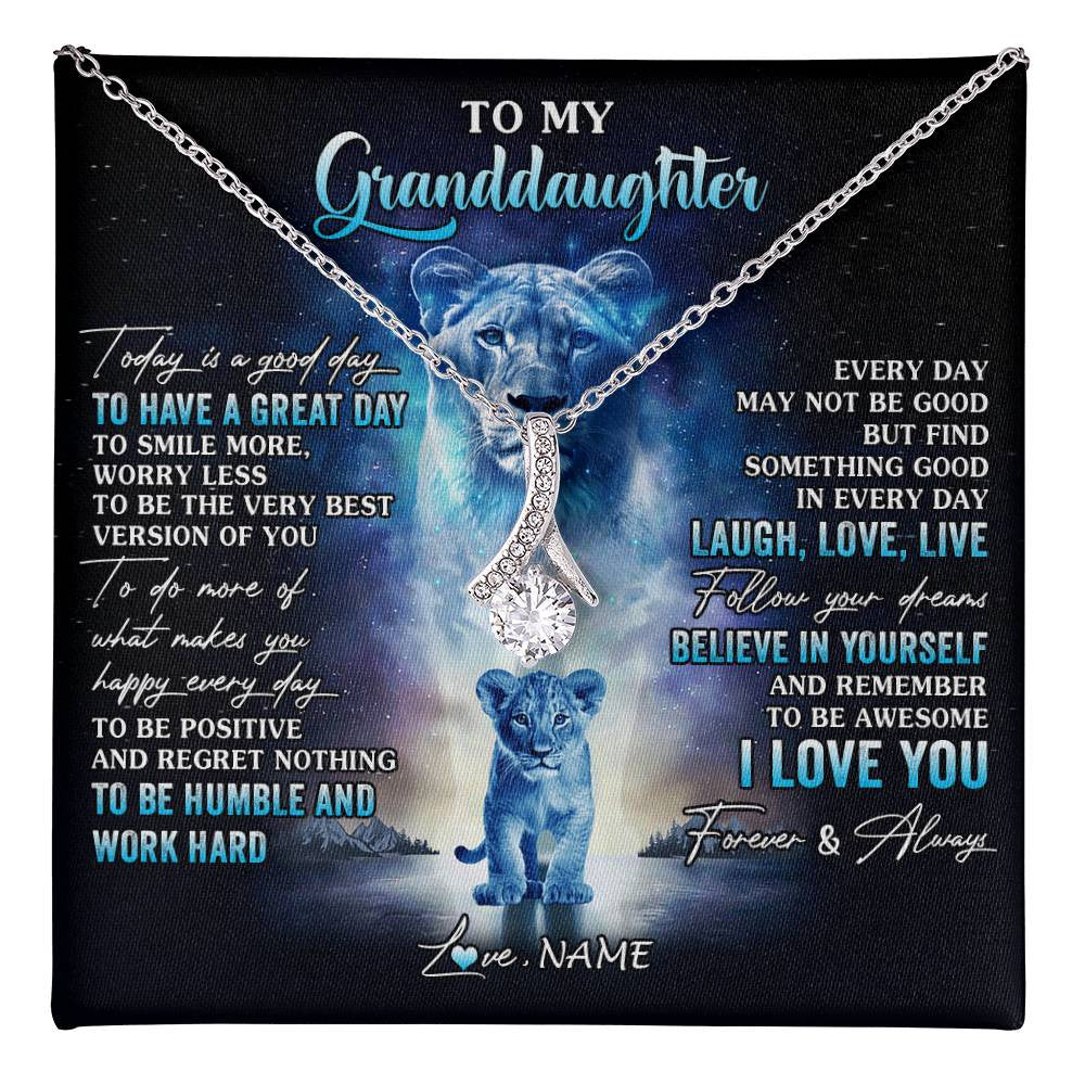 Alluring Beauty Necklace 14K White Gold Finish | 1 | Personalized To My Granddaughter Lion Necklace From Grandma Every Day Laugh Love Live Granddaughter Birthday Christmas Customized Gift Box Message Card | teecentury
