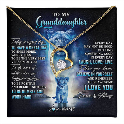 Forever Love Necklace 18K Yellow Gold Finish | 1 | Personalized To My Granddaughter Lion Necklace From Grandma Every Day Laugh Love Live Granddaughter Birthday Christmas Customized Gift Box Message Card | teecentury