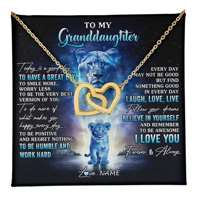 Interlocking Hearts Necklace 18K Yellow Gold Finish | 1 | Personalized To My Granddaughter Lion Necklace From Grandma Every Day Laugh Love Live Granddaughter Birthday Christmas Customized Gift Box Message Card | teecentury