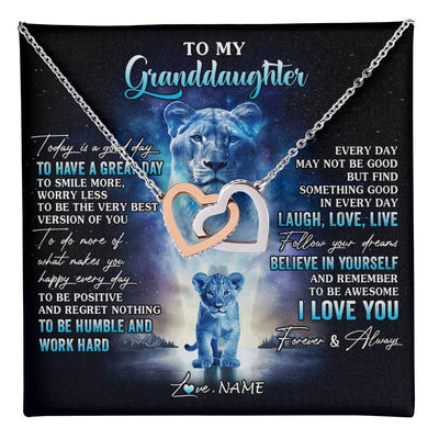 Interlocking Hearts Necklace Stainless Steel & Rose Gold Finish | 1 | Personalized To My Granddaughter Lion Necklace From Grandma Every Day Laugh Love Live Granddaughter Birthday Christmas Customized Gift Box Message Card | teecentury