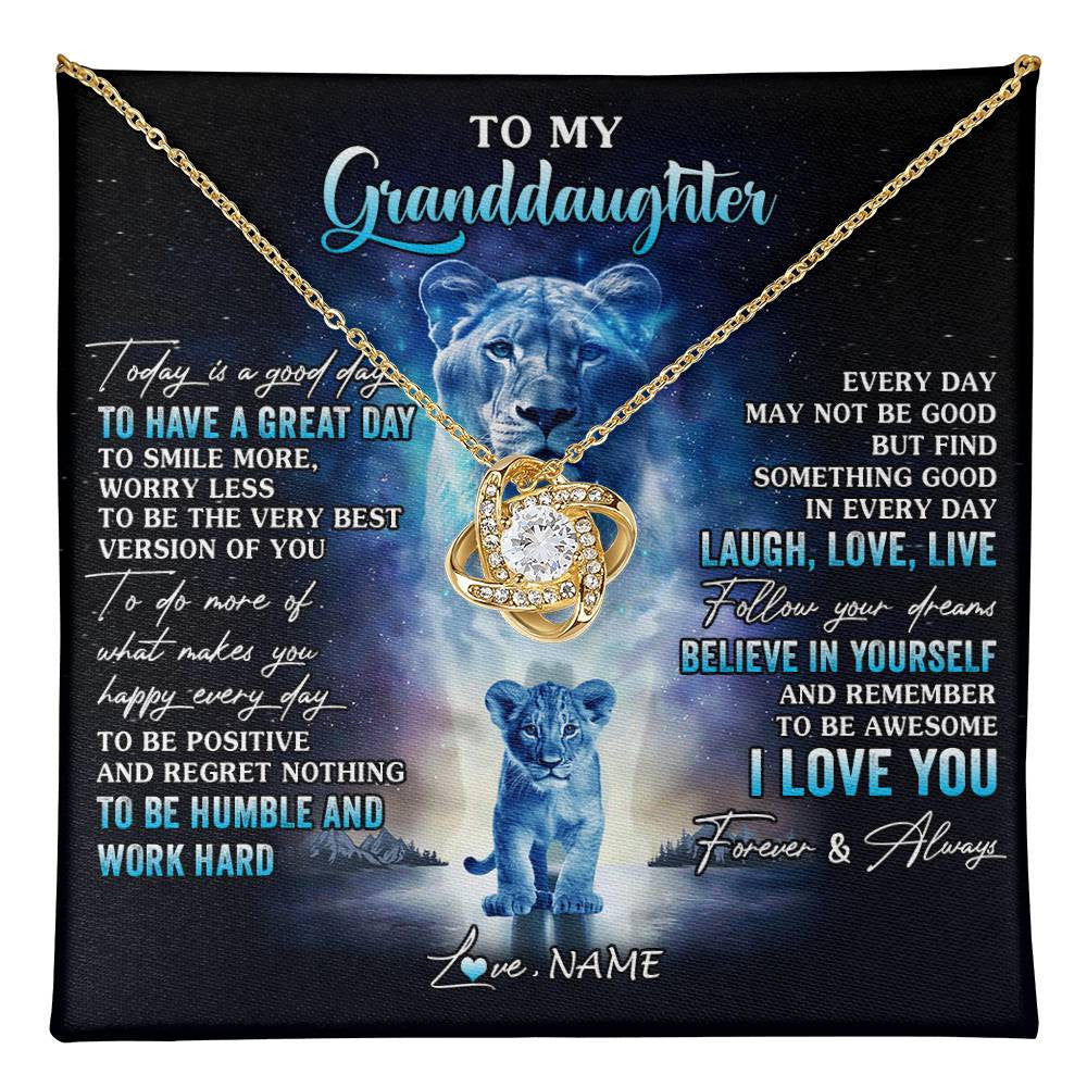 Love Knot Necklace 18K Yellow Gold Finish | 1 | Personalized To My Granddaughter Lion Necklace From Grandma Every Day Laugh Love Live Granddaughter Birthday Christmas Customized Gift Box Message Card | teecentury