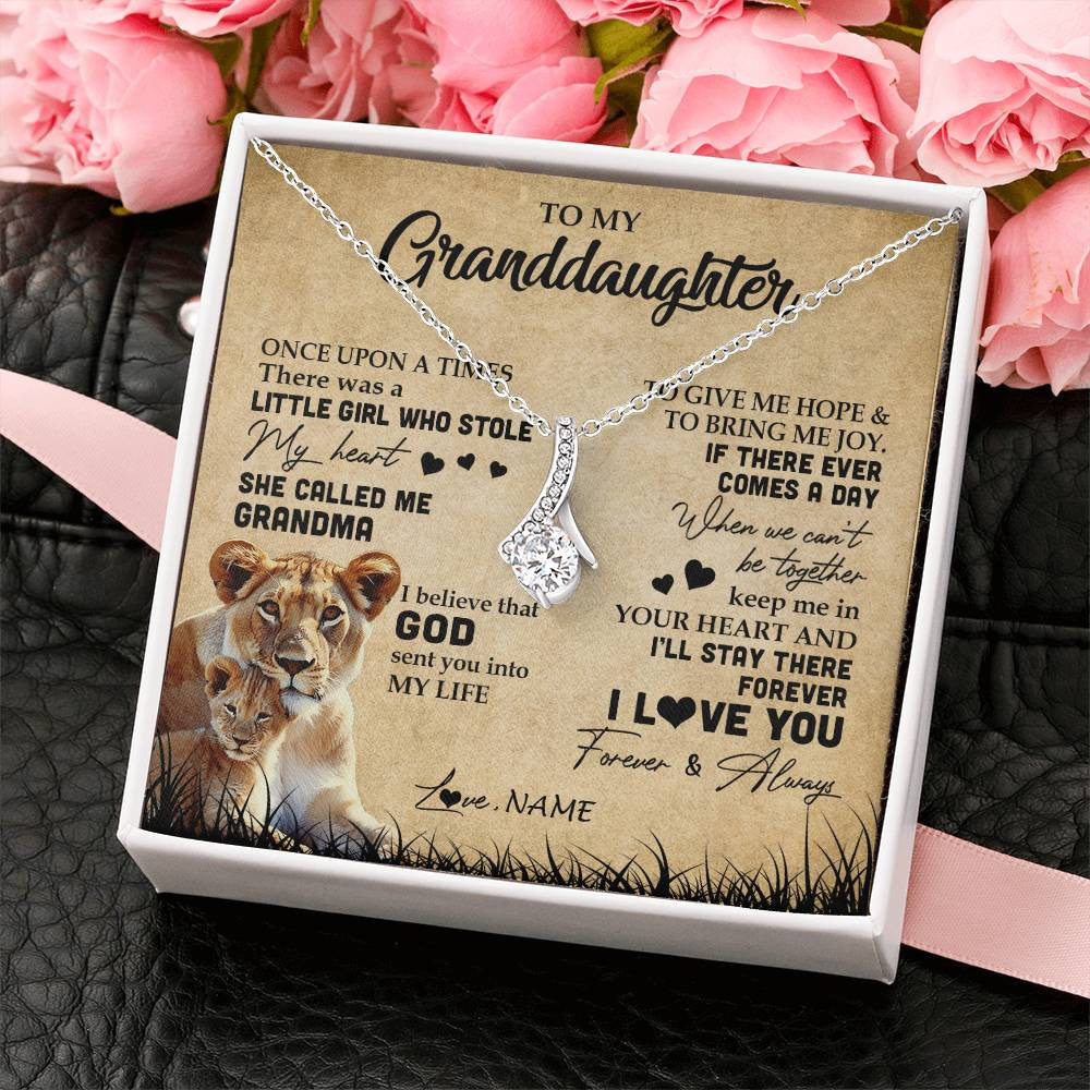 Alluring Beauty Necklace | Personalized To My Granddaughter Lion Necklace From Grandma I'll Stay There Forever Grandchild Birthday Graduation Christmas Customized Gift Box Message Card | teecentury