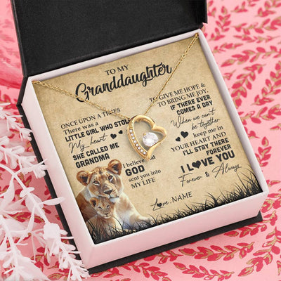 Forever Love Necklace 18K Yellow Gold Finish | Personalized To My Granddaughter Lion Necklace From Grandma I'll Stay There Forever Grandchild Birthday Graduation Christmas Customized Gift Box Message Card | teecentury