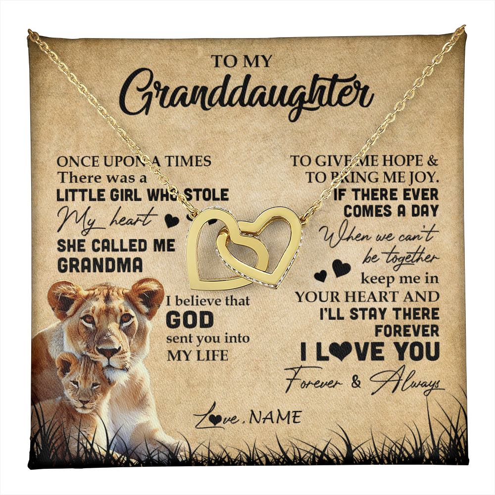 Interlocking Hearts Necklace 18K Yellow Gold Finish | 1 | Personalized To My Granddaughter Lion Necklace From Grandma I'll Stay There Forever Grandchild Birthday Graduation Christmas Customized Gift Box Message Card | teecentury