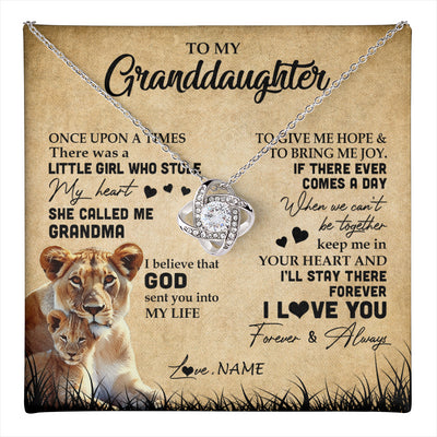 Love Knot Necklace 14K White Gold Finish | 1 | Personalized To My Granddaughter Lion Necklace From Grandma I'll Stay There Forever Grandchild Birthday Graduation Christmas Customized Gift Box Message Card | teecentury