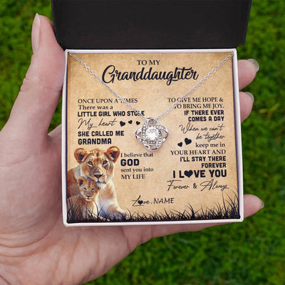Love Knot Necklace | Personalized To My Granddaughter Lion Necklace From Grandma I'll Stay There Forever Grandchild Birthday Graduation Christmas Customized Gift Box Message Card | teecentury