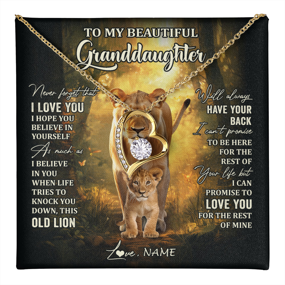 Forever Love Necklace 18K Yellow Gold Finish | 1 | Personalized To My Granddaughter Lion Necklace From Grandma Never Forget That I Love You Granddaughter Birthday Christmas Customized Gift Box Message Card | teecentury