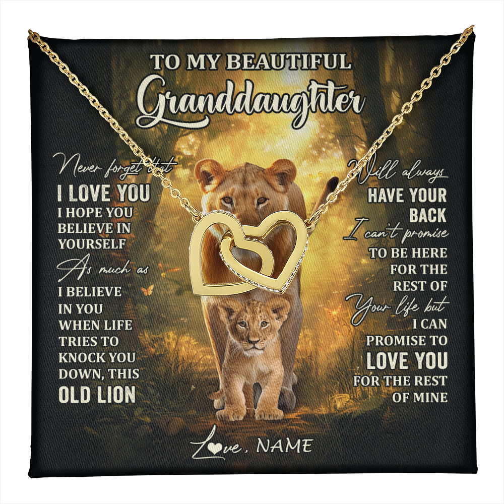 Interlocking Hearts Necklace 18K Yellow Gold Finish | 1 | Personalized To My Granddaughter Lion Necklace From Grandma Never Forget That I Love You Granddaughter Birthday Christmas Customized Gift Box Message Card | teecentury
