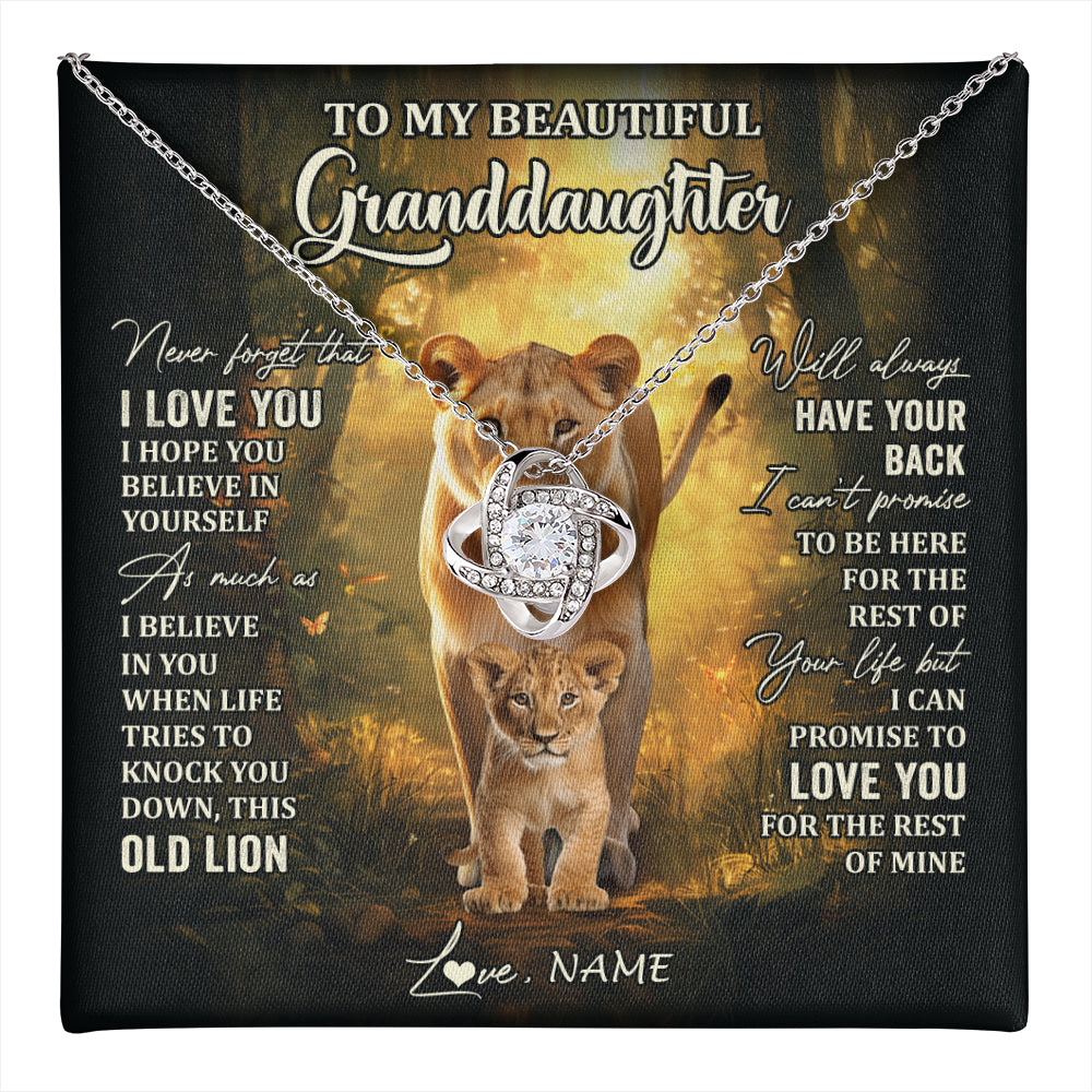 Love Knot Necklace 14K White Gold Finish | 1 | Personalized To My Granddaughter Lion Necklace From Grandma Never Forget That I Love You Granddaughter Birthday Christmas Customized Gift Box Message Card | teecentury