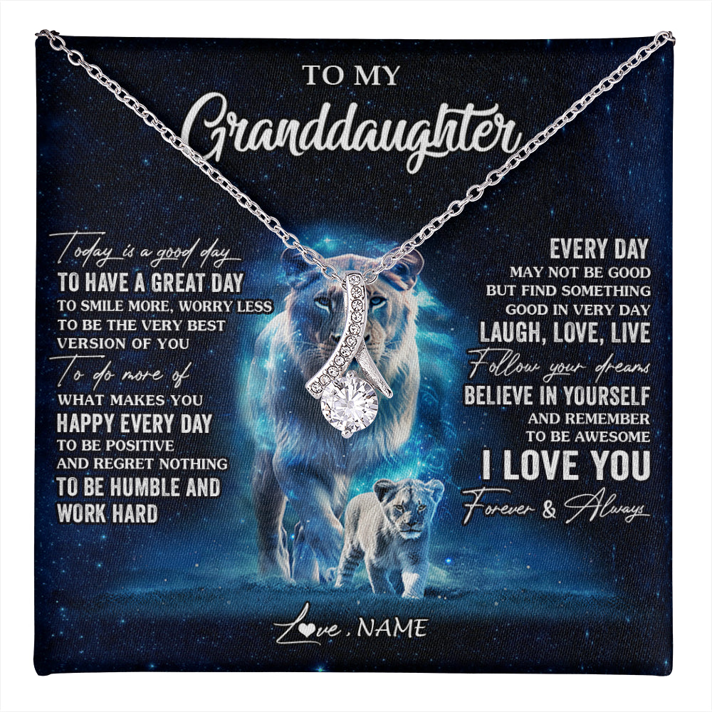 Alluring Beauty Necklace 14K White Gold Finish | 1 | Personalized To My Granddaughter Lion Necklace From Grandma Today Is A Good Day Granddaughter Gifts Birthday Christmas Customized Gift Box Message Card | teecentury