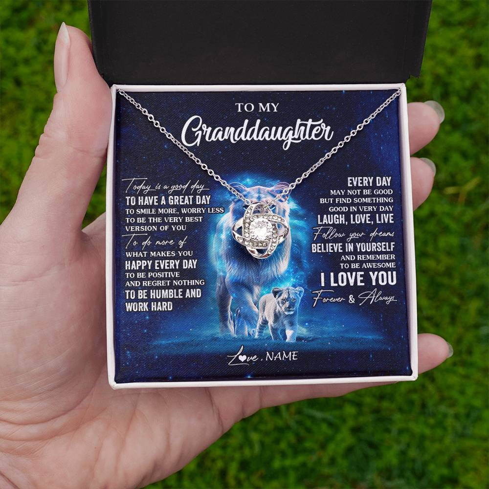 Love Knot Necklace 14K White Gold Finish | 2 | Personalized To My Granddaughter Lion Necklace From Grandma Today Is A Good Day Granddaughter Gifts Birthday Christmas Customized Gift Box Message Card | teecentury