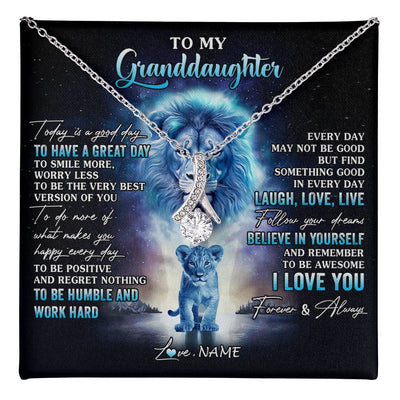 Alluring Beauty Necklace 14K White Gold Finish | 1 | Personalized To My Granddaughter Lion Necklace From Grandpa Every Day Laugh Love Live Granddaughter Birthday Christmas Customized Gift Box Message Card | teecentury