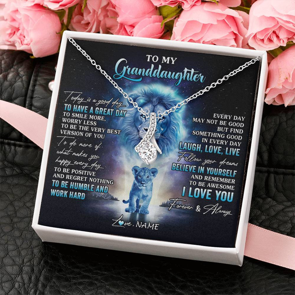 Alluring Beauty Necklace 14K White Gold Finish | 2 | Personalized To My Granddaughter Lion Necklace From Grandpa Every Day Laugh Love Live Granddaughter Birthday Christmas Customized Gift Box Message Card | teecentury