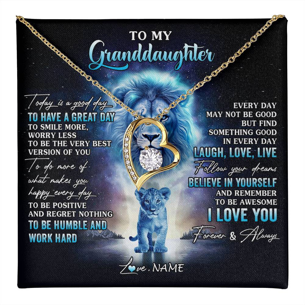 Forever Love Necklace 18K Yellow Gold Finish | 1 | Personalized To My Granddaughter Lion Necklace From Grandpa Every Day Laugh Love Live Granddaughter Birthday Christmas Customized Gift Box Message Card | teecentury