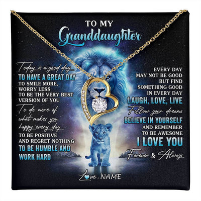 Forever Love Necklace 18K Yellow Gold Finish | 1 | Personalized To My Granddaughter Lion Necklace From Grandpa Every Day Laugh Love Live Granddaughter Birthday Christmas Customized Gift Box Message Card | teecentury