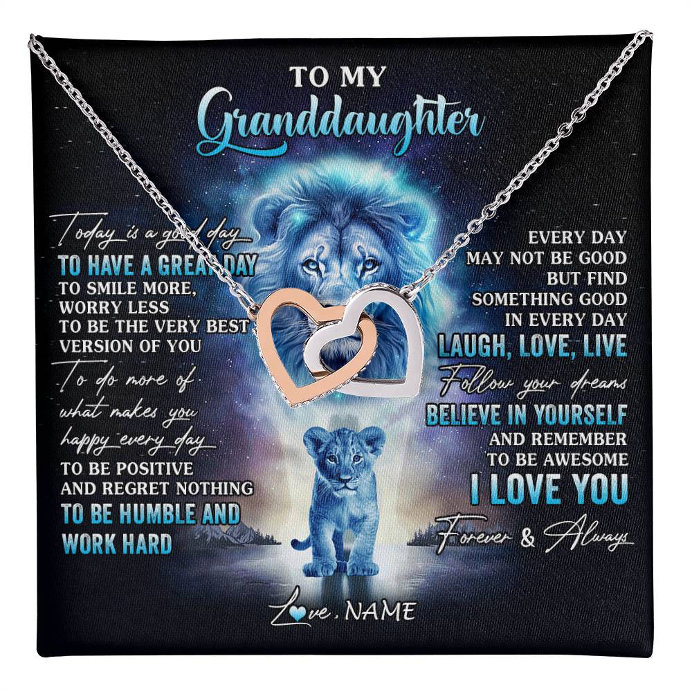 Interlocking Hearts Necklace Stainless Steel & Rose Gold Finish | 1 | Personalized To My Granddaughter Lion Necklace From Grandpa Every Day Laugh Love Live Granddaughter Birthday Christmas Customized Gift Box Message Card | teecentury