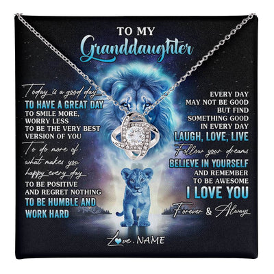 Love Knot Necklace 14K White Gold Finish | 1 | Personalized To My Granddaughter Lion Necklace From Grandpa Every Day Laugh Love Live Granddaughter Birthday Christmas Customized Gift Box Message Card | teecentury