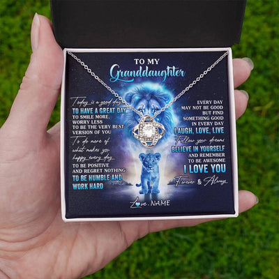 Love Knot Necklace 14K White Gold Finish | 2 | Personalized To My Granddaughter Lion Necklace From Grandpa Every Day Laugh Love Live Granddaughter Birthday Christmas Customized Gift Box Message Card | teecentury