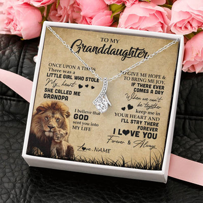 Alluring Beauty Necklace | Personalized To My Granddaughter Lion Necklace From Grandpa I'll Stay There Forever Grandchild Birthday Graduation Christmas Customized Gift Box Message Card | teecentury