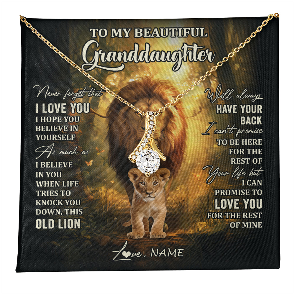 Alluring Beauty Necklace 18K Yellow Gold Finish | 1 | Personalized To My Granddaughter Lion Necklace From Grandpa Never Forget That I Love You Granddaughter Birthday Christmas Customized Gift Box Message Card | teecentury