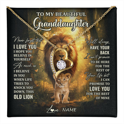 Forever Love Necklace 18K Yellow Gold Finish | 1 | Personalized To My Granddaughter Lion Necklace From Grandpa Never Forget That I Love You Granddaughter Birthday Christmas Customized Gift Box Message Card | teecentury