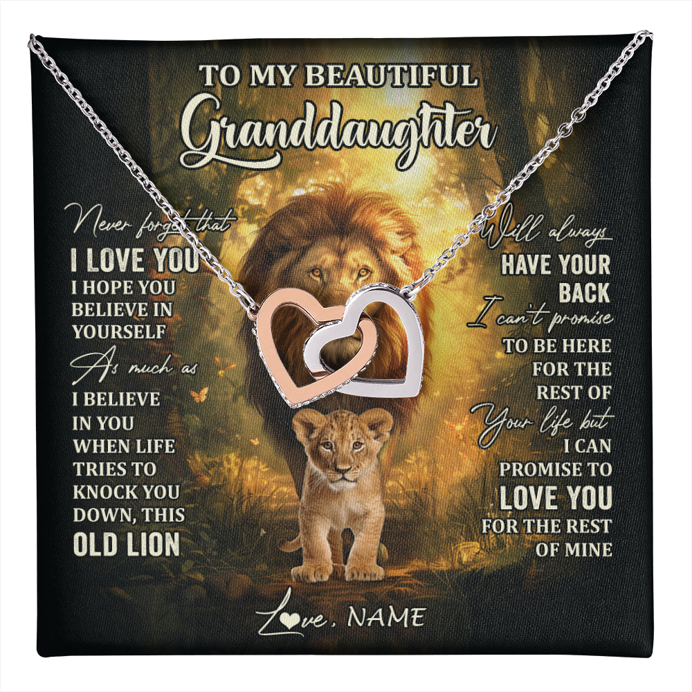 Interlocking Hearts Necklace Stainless Steel & Rose Gold Finish | 1 | Personalized To My Granddaughter Lion Necklace From Grandpa Never Forget That I Love You Granddaughter Birthday Christmas Customized Gift Box Message Card | teecentury