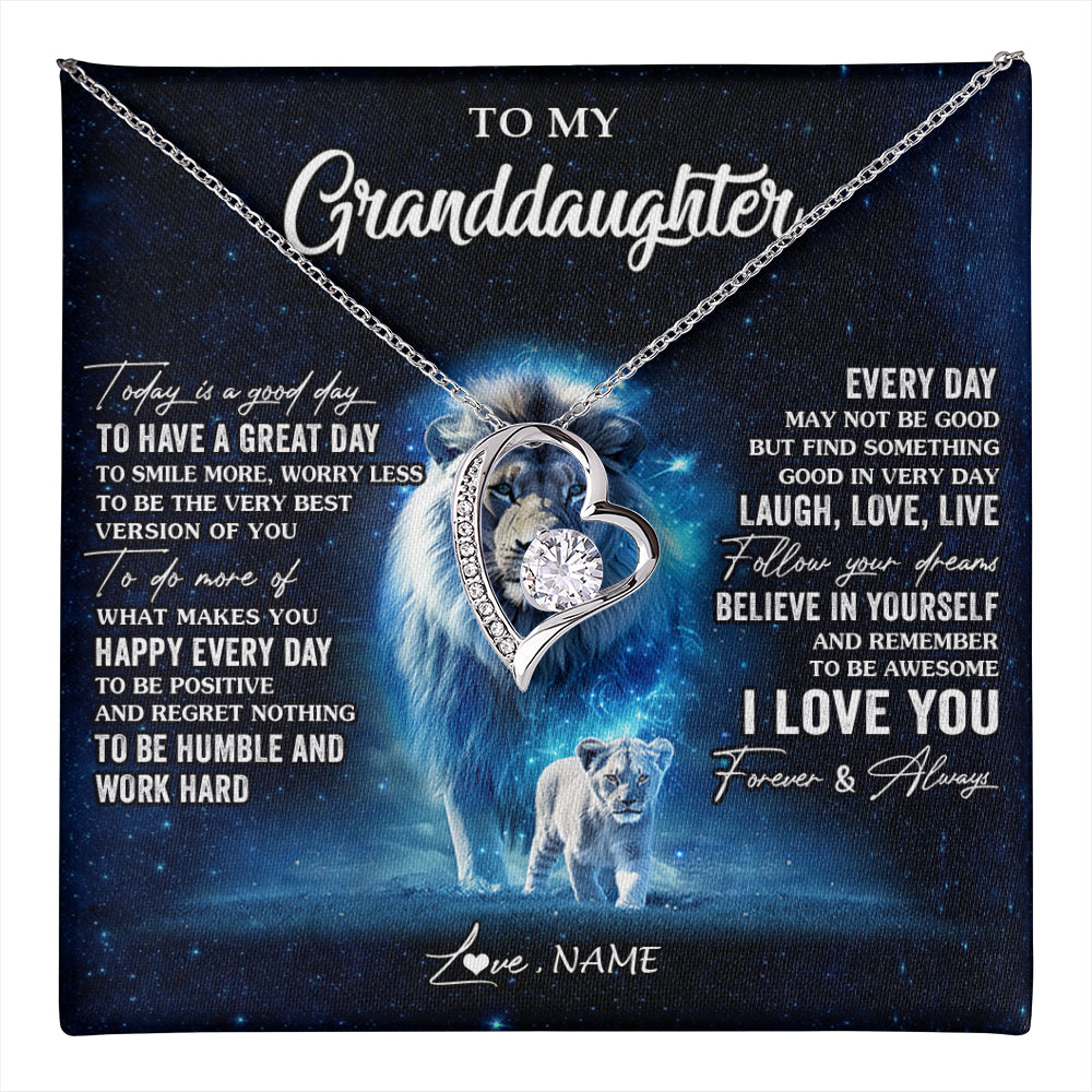 Forever Love Necklace 14K White Gold Finish | 1 | Personalized To My Granddaughter Lion Necklace From Grandpa Today Is A Good Day Granddaughter Gifts Birthday Christmas Customized Gift Box Message Card | teecentury