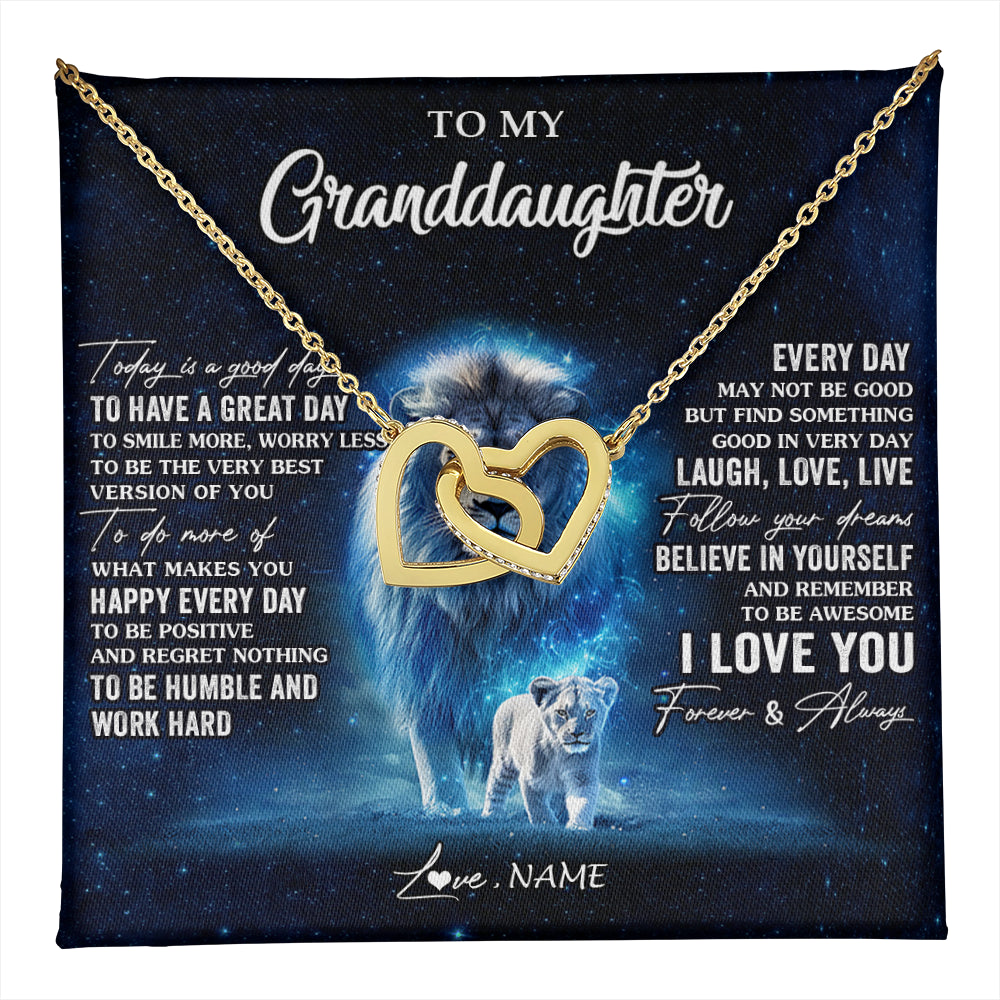 Interlocking Hearts Necklace 18K Yellow Gold Finish | 1 | Personalized To My Granddaughter Lion Necklace From Grandpa Today Is A Good Day Granddaughter Gifts Birthday Christmas Customized Gift Box Message Card | teecentury