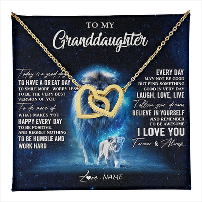 Interlocking Hearts Necklace 18K Yellow Gold Finish | 1 | Personalized To My Granddaughter Lion Necklace From Grandpa Today Is A Good Day Granddaughter Gifts Birthday Christmas Customized Gift Box Message Card | teecentury