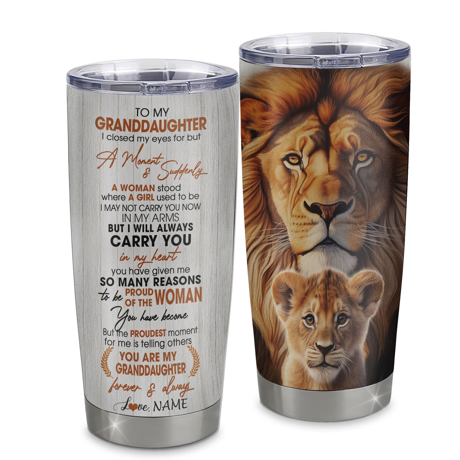Personalized To My Granddaughter Lion Tumbler From Papa Grandpa I Closed My Eyes Great Granddaughter Birthday Gifts Graduation Christmas Custom Travel Mug | teecentury