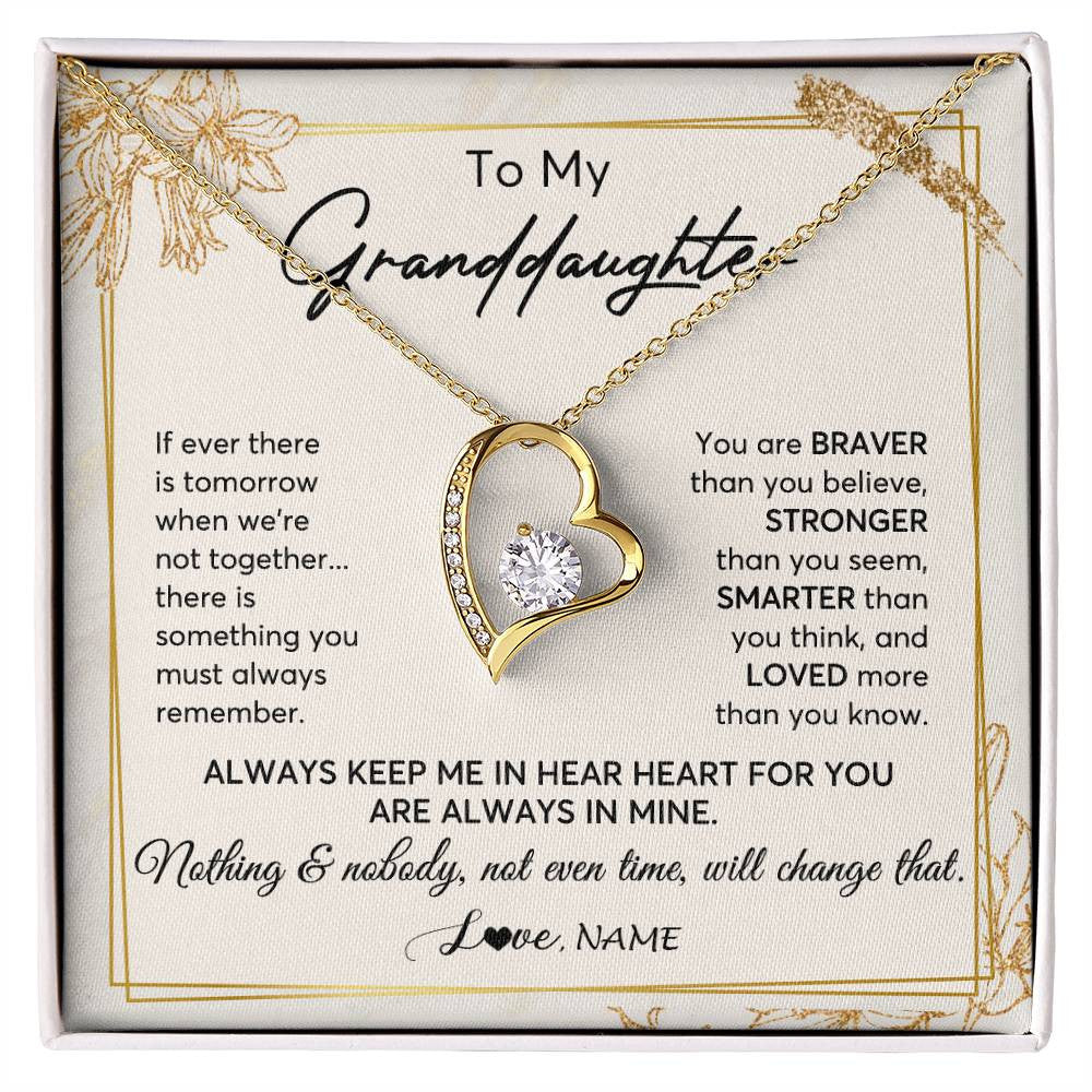 Forever Love Necklace 18K Yellow Gold Finish | 1 | Personalized To My Granddaughter Necklace From Grandma Always Keep Me In Your Heart Granddaughter Birthday Graduation Christmas Customized Gift Box Message Card | teecentury