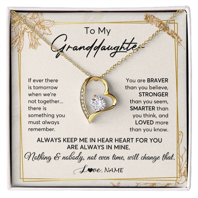 Forever Love Necklace 18K Yellow Gold Finish | 1 | Personalized To My Granddaughter Necklace From Grandma Always Keep Me In Your Heart Granddaughter Birthday Graduation Christmas Customized Gift Box Message Card | teecentury