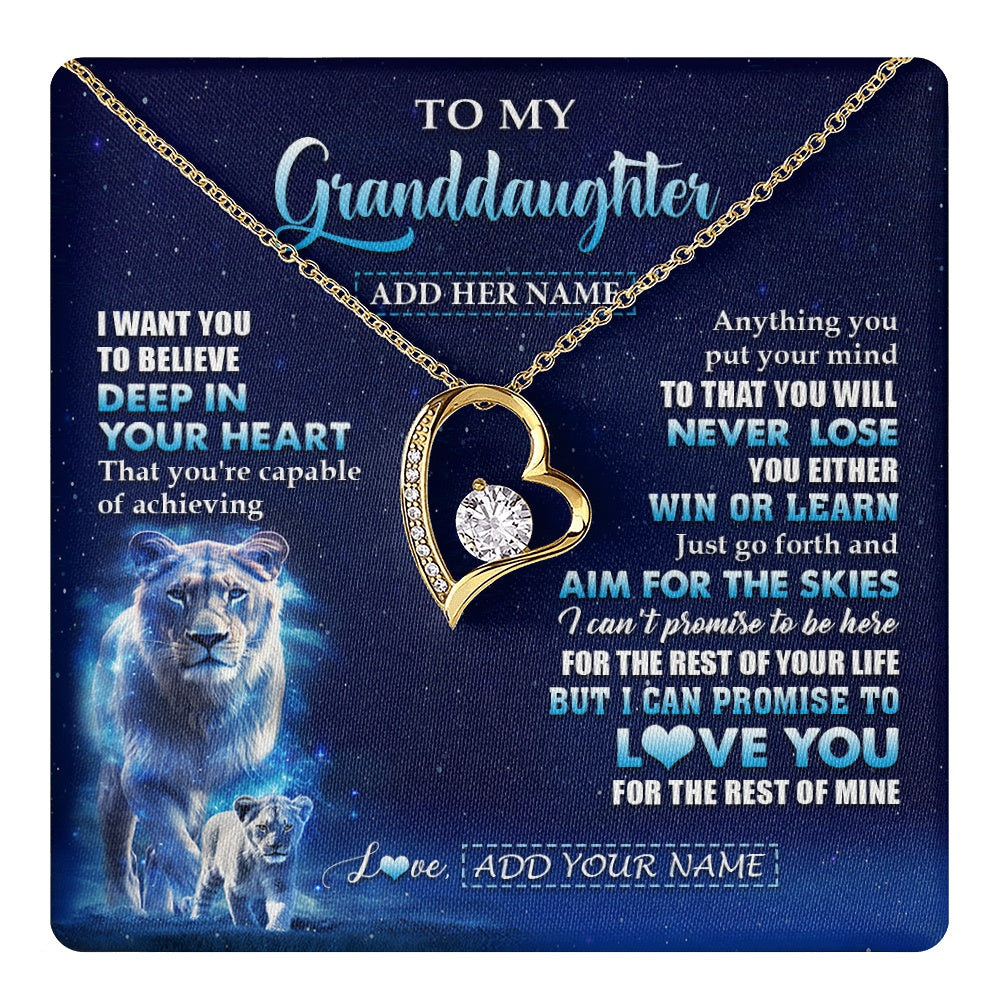 Forever Love Necklace 18K Yellow Gold Finish | 1 | Personalized To My Granddaughter Necklace From Grandma Believe Your Heart Granddaughter Gift Birthday Graduation Christmas Customized Gift Box Message Card | teecentury.myshopify