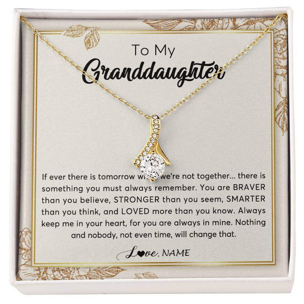 Alluring Beauty Necklace 18K Yellow Gold Finish | Personalized To My Granddaughter Necklace From Grandma Braver Stronger Smarter Loved Granddaughter Jewelry Birthday Christmas Customized Gift Box Message Card | teecentury