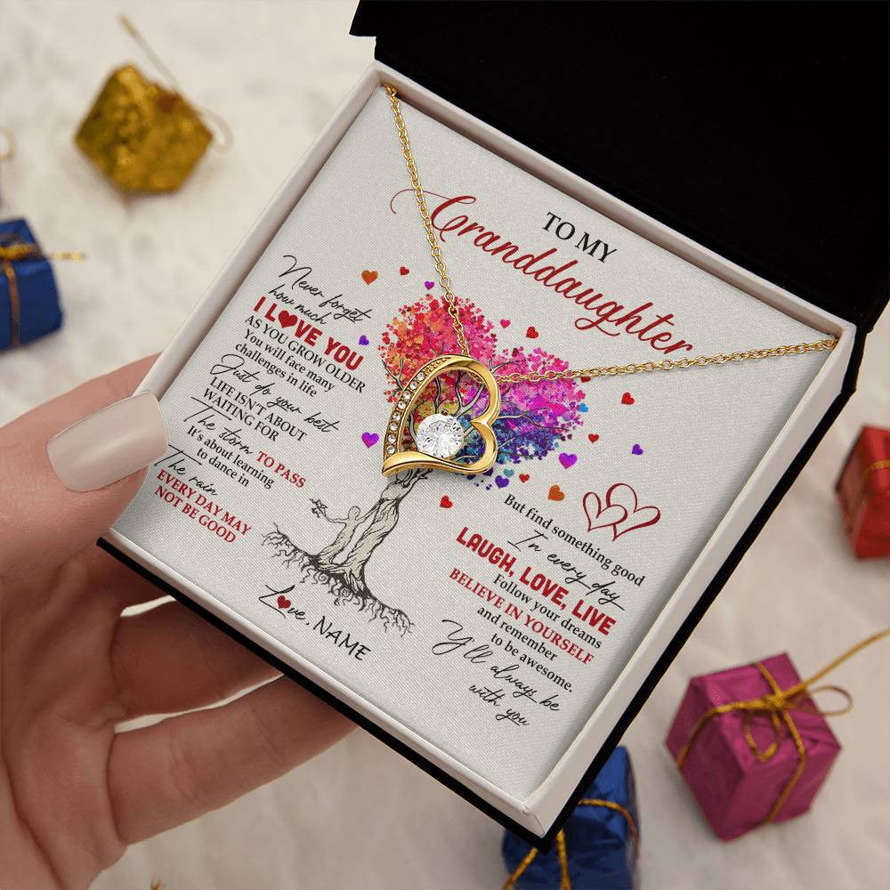 Forever Love Necklace 18K Yellow Gold Finish | 2 | Personalized To My Granddaughter Necklace From Grandma Colorful Tree Never Forget I Love You Granddaughter Birthday Christmas Customized Gift Box Message Card | teecentury