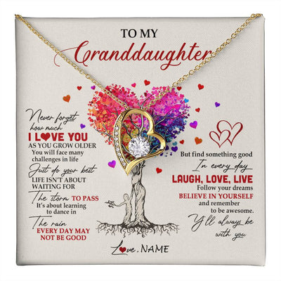 Forever Love Necklace 18K Yellow Gold Finish | 1 | Personalized To My Granddaughter Necklace From Grandma Colorful Tree Never Forget I Love You Granddaughter Birthday Christmas Customized Gift Box Message Card | teecentury