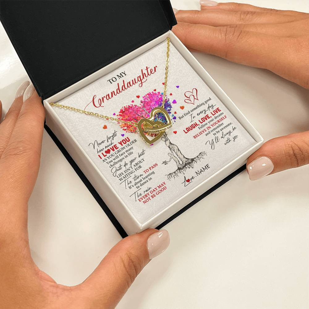 Interlocking Hearts Necklace 18K Yellow Gold Finish | 2 | Personalized To My Granddaughter Necklace From Grandma Colorful Tree Never Forget I Love You Granddaughter Birthday Christmas Customized Gift Box Message Card | teecentury