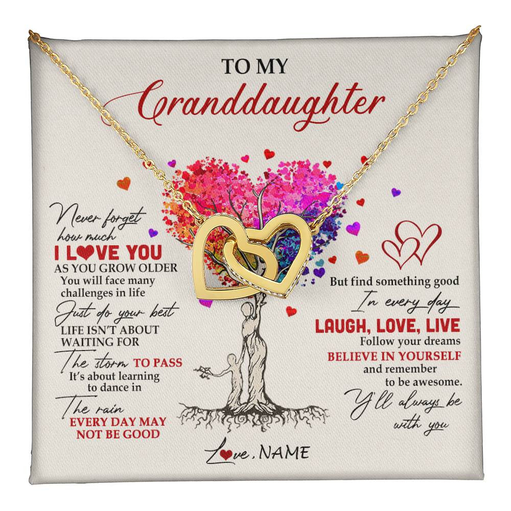 Interlocking Hearts Necklace 18K Yellow Gold Finish | 1 | Personalized To My Granddaughter Necklace From Grandma Colorful Tree Never Forget I Love You Granddaughter Birthday Christmas Customized Gift Box Message Card | teecentury