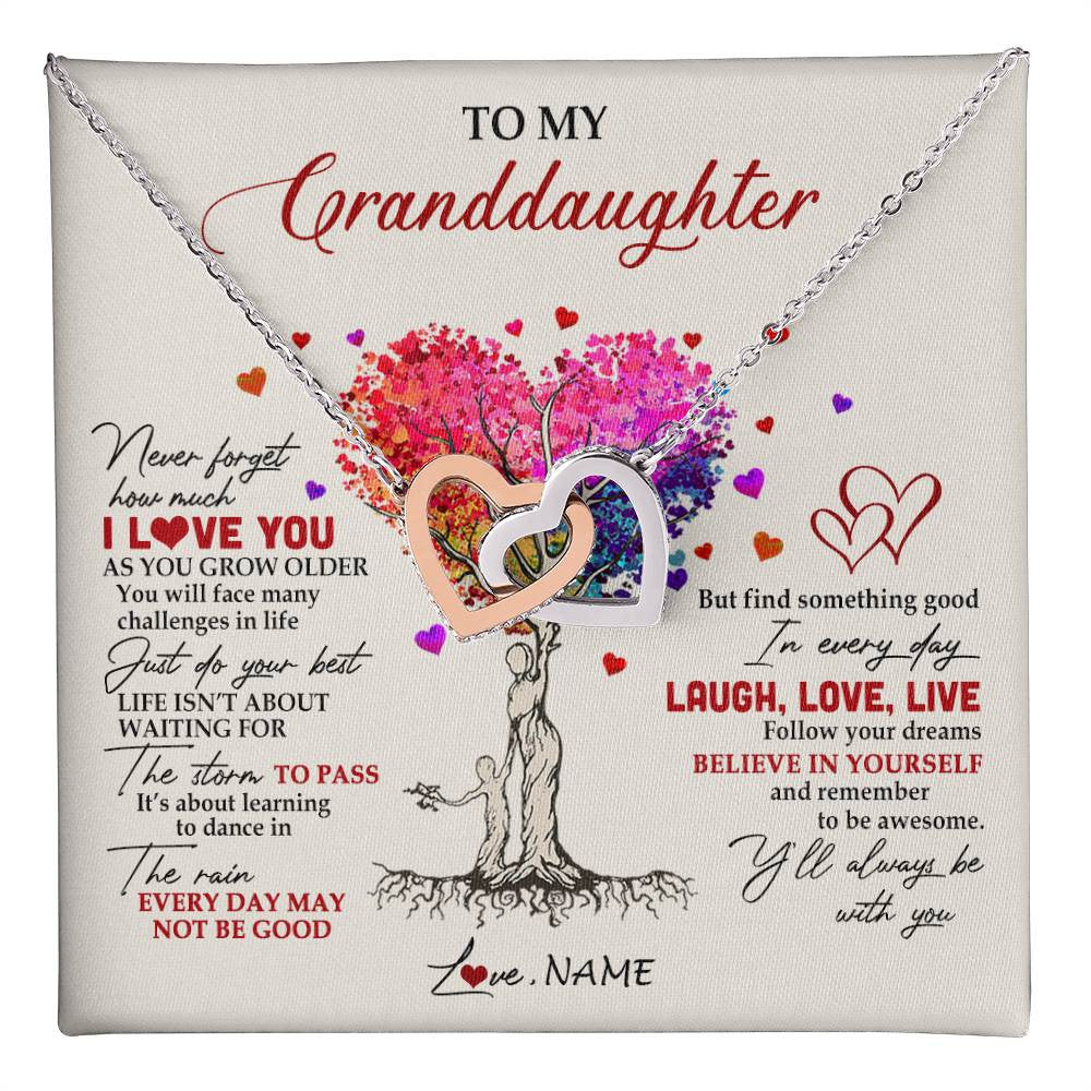 Interlocking Hearts Necklace Stainless Steel & Rose Gold Finish | 1 | Personalized To My Granddaughter Necklace From Grandma Colorful Tree Never Forget I Love You Granddaughter Birthday Christmas Customized Gift Box Message Card | teecentury
