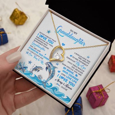 Forever Love Necklace 18K Yellow Gold Finish | 2 | Personalized To My Granddaughter Necklace From Grandma Dophin Never Forget I Love You Granddaughter Birthday Gifts Christmas Customized Gift Box Message Card | teecentury