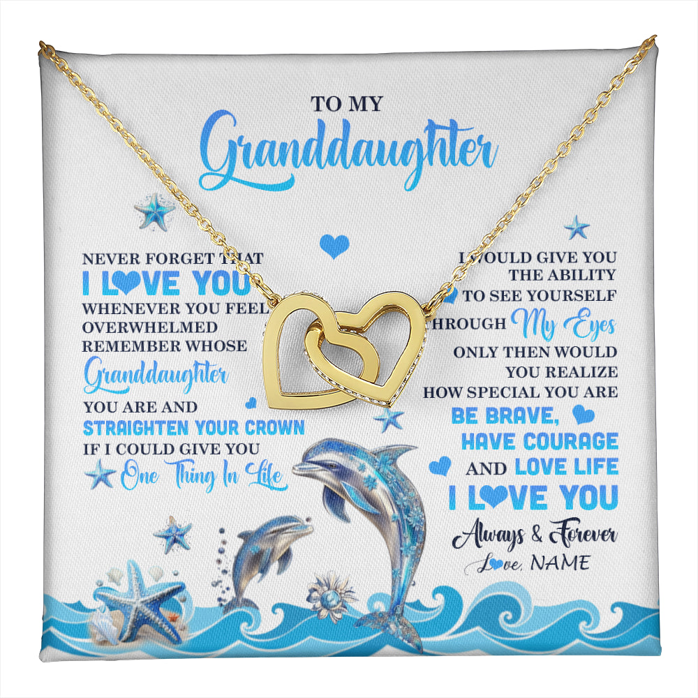 Interlocking Hearts Necklace 18K Yellow Gold Finish | 1 | Personalized To My Granddaughter Necklace From Grandma Dophin Never Forget I Love You Granddaughter Birthday Gifts Christmas Customized Gift Box Message Card | teecentury