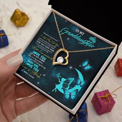 Forever Love Necklace 18K Yellow Gold Finish | 2 | Personalized To My Granddaughter Necklace From Grandma Fairy Silhouette Fantasy Moon Granddaughter Birthday Christmas Customized Gift Box Message Card | teecentury