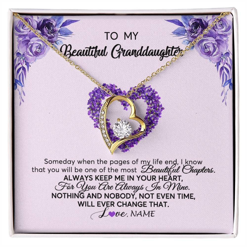 Forever Love Necklace 18K Yellow Gold Finish | Personalized To My Granddaughter Necklace From Grandma Flower Always Keep Me In Your Heart Granddaughter Birthday Customized Gift Box Message Card | teecentury